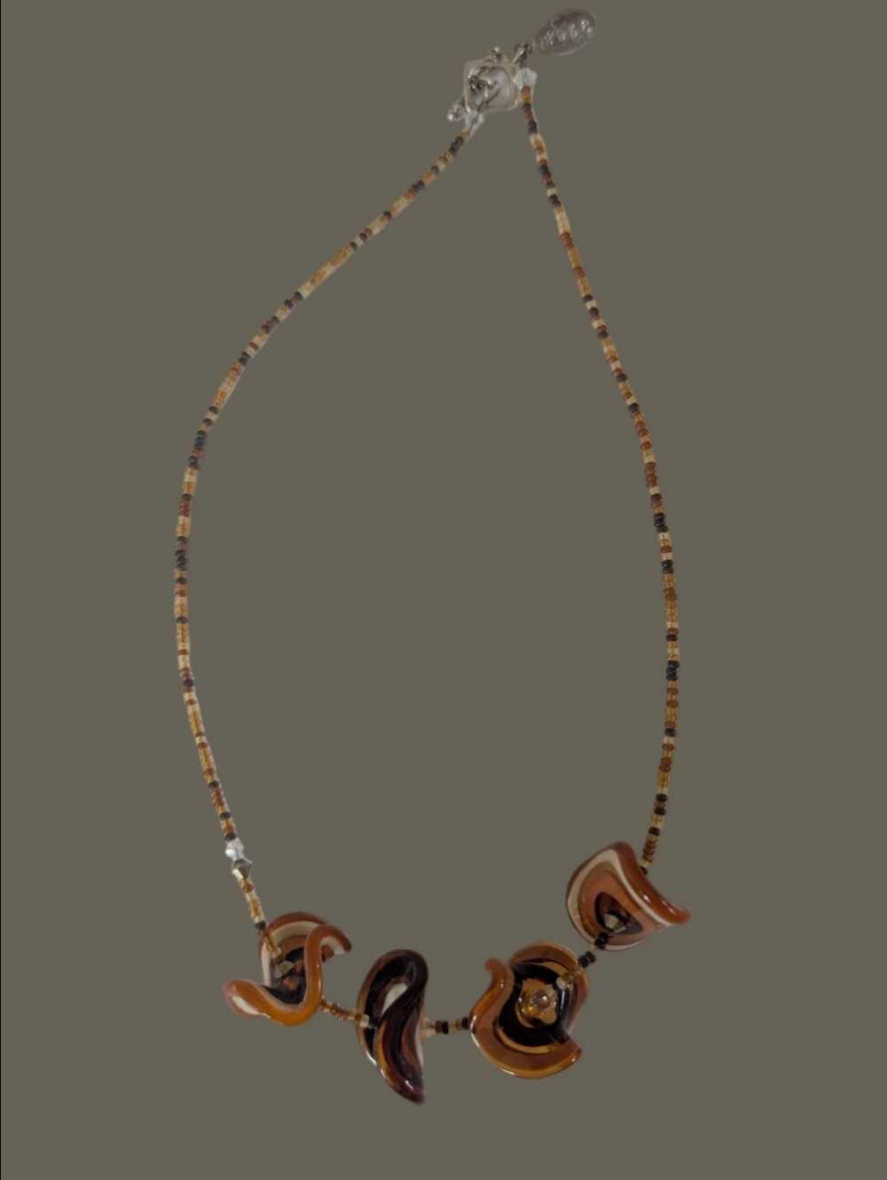 Divali Handmade Brown and Amber Glass Bead Necklace Artisan Bohemian Festival